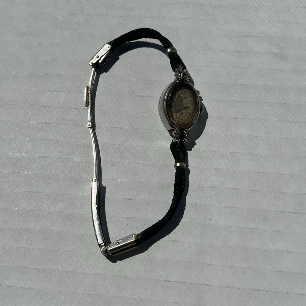 VTG Elgin 10K Gold Ladies Watch–4 Diamonds–Working–Elegant Oval Dial – Read -